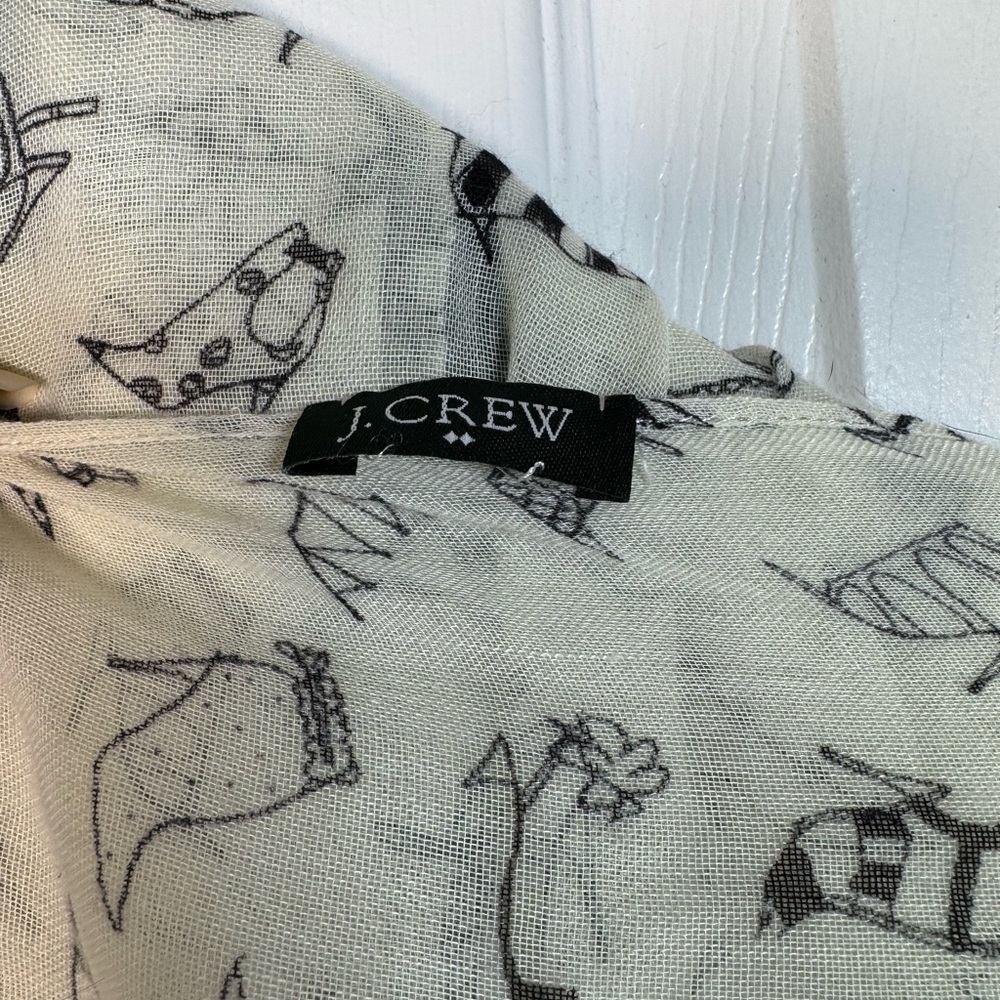 J. Crew Cream Sheer Scarf with Black Shoe Print - Picture 3 of 6